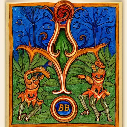 Prompt: illuminated letter b, capital b