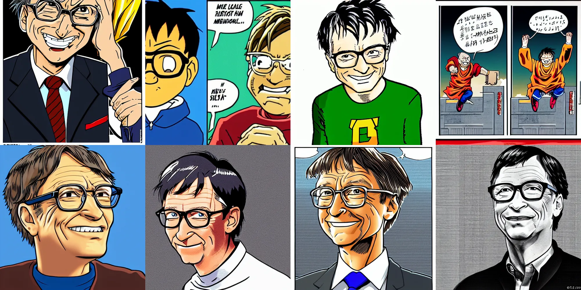 Prompt: portrait of bill gates in the style of akira toriyama, going ssj