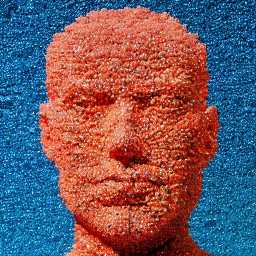 Prompt: a human head sculpture made out of thousands small gummy bears placed on the surface of the ocean, giant sculpture, in the style of chad knight, long shot, hyper detailed, hyper realistic, ray tracing, 8 k resolution, sharp focus, realistic water, award winning