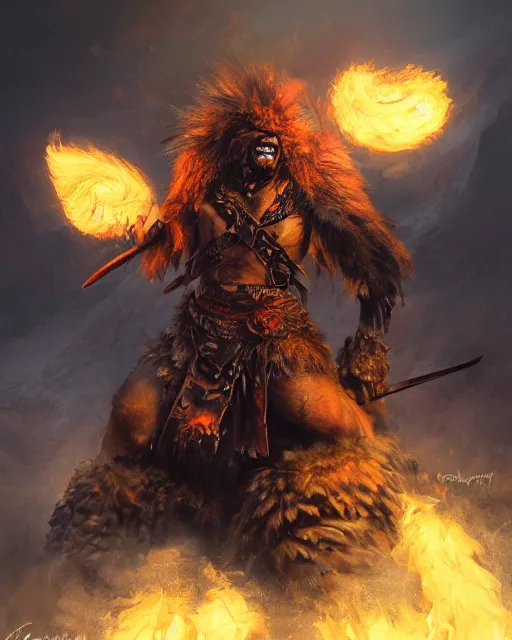 Image similar to oil painting of Angry Anthropomorphized Lama Berserker, wearing fur armor, claws, sharp focus, attack pose, fantasy style, octane render, volumetric lighting, 8k high definition, by greg rutkowski, highly detailed, trending on art Station, magic the gathering artwork, burning Battlefield background, centered