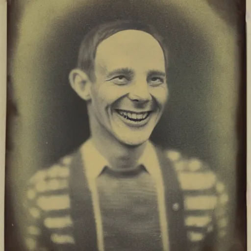 Prompt: tintype of a smiling alien