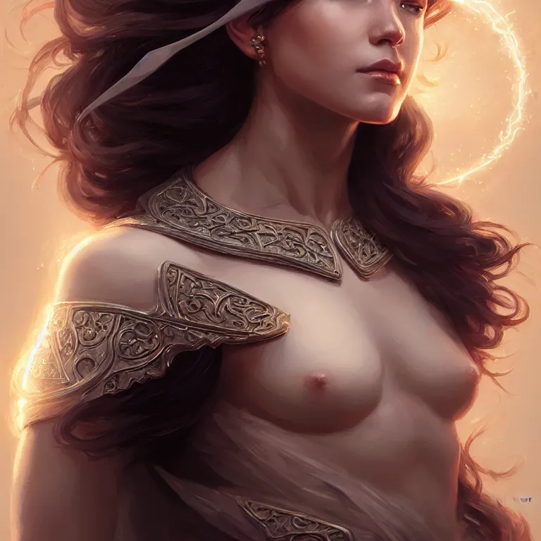 Image similar to portrait of a goddess of elemental lightning, half body, perfect face, d & d, fantasy, intricate, elegant, highly detailed, digital painting, artstation, concept art, smooth, sharp focus, illustration, art by artgerm and greg rutkowski and alphonse