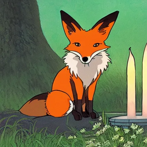 Prompt: a fox with a candle by studio ghibli