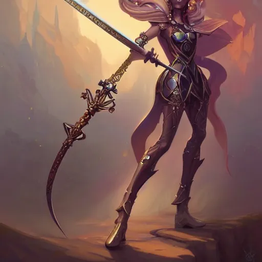 Image similar to a shiney metalic intricate detailed magical sword, concept art by peter mohrbacher, featured on polycount, art nouveau, polycount, artstation hq, artstation hd