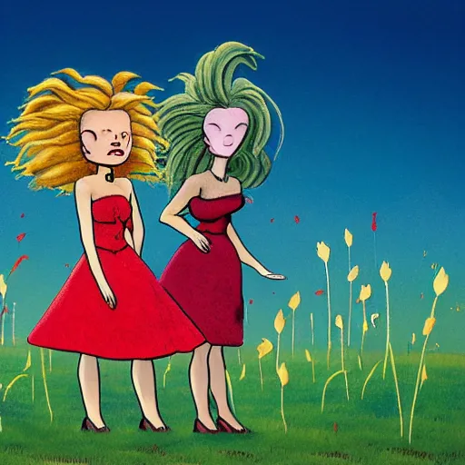 Image similar to The body art depicts a woman standing in a field of ashes, her dress billowing in the wind. Her hair is wild and her eyes are closed, and she seems to be in a trance-like state. The body art is dark and atmospheric, and the ashes in the field seem to be almost alive, swirling around. Powerpuff Girls by Richard Scarry, by Heywood Hardy unified