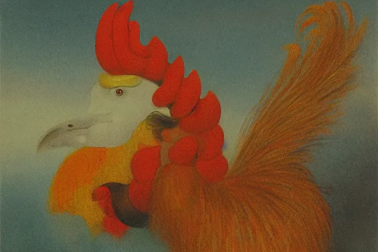 Image similar to illustration of a rooster, by karl wilhelm de hamilton, sharp focus, lively colors, portrait