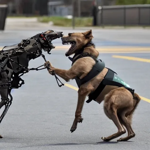 Image similar to boston dynamics dog fighting a war