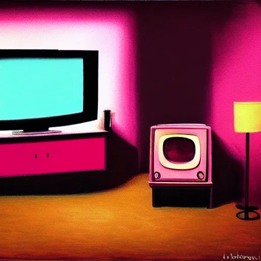 Prompt: a television in a pink room showing static that looks like a well, oil painting, ultradetailed, artstation, ultradetailed, digital painting, ultradetailed