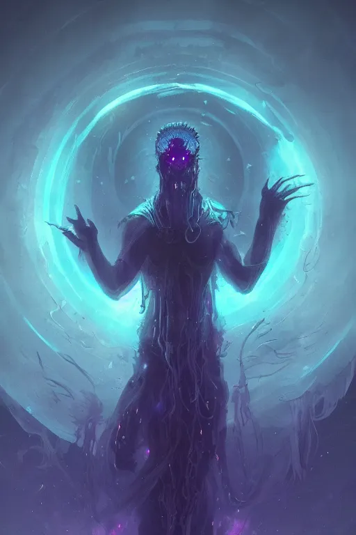 Prompt: bioluminescence, great old one, eldritch god, deity, god, cosmic, nightmare, outer space, aliens, digital art, magic the gathering, mtg, by greg rutkowski, trending on artstation