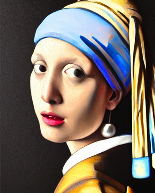 Prompt: digital realist painting of a beautiful modern girl like a girl with a pearl earring