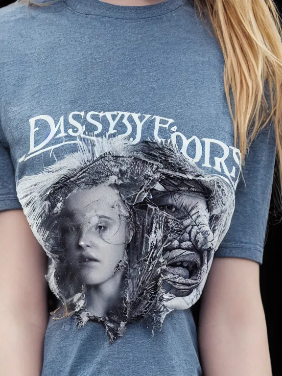 Image similar to hyperdetailed close shot of daisy edgar - jones, winds of winter, with ripped crop t - shirt with a logo, fine - face, pretty face