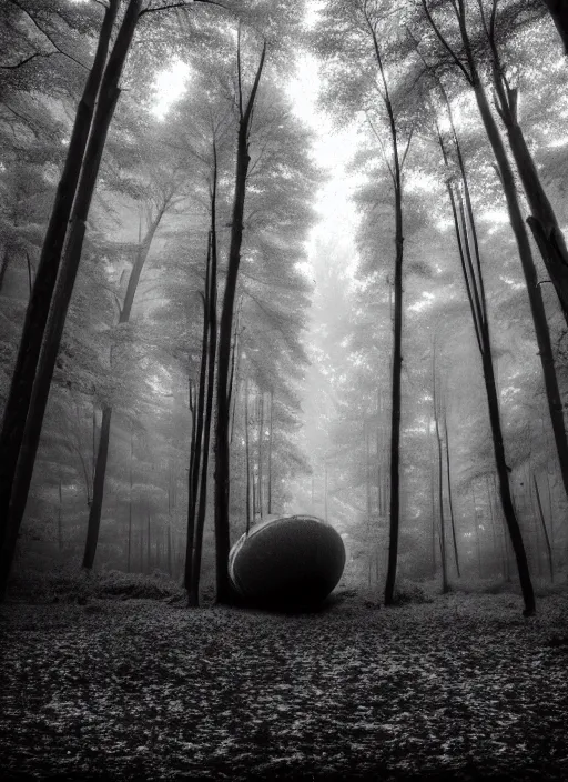 Image similar to crashed vessel in a monochromatic forest