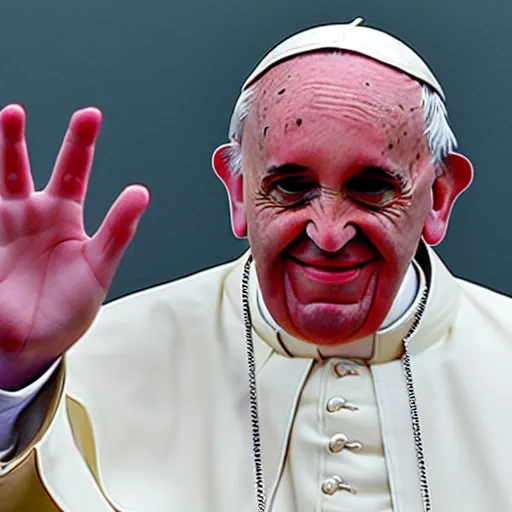 Image similar to pope francis as a muppet. highly detailed felt. hyper real photo. 4 k.