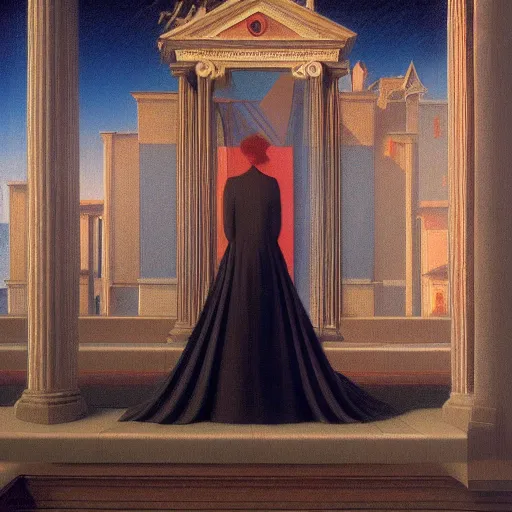 Image similar to a fractal temporal dream by Raphael, Hopper, and Rene Magritte. detailed, romantic, enchanting, trending on artstation.