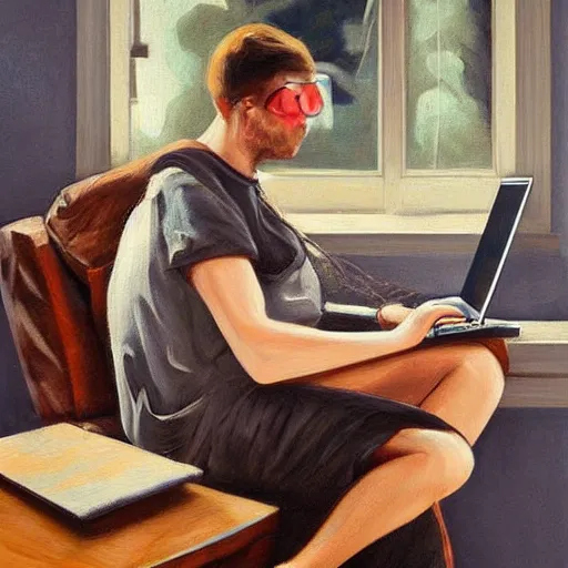 Prompt: detailed intricate socialrealism painting of web designer with laptop, heroic, beautiful