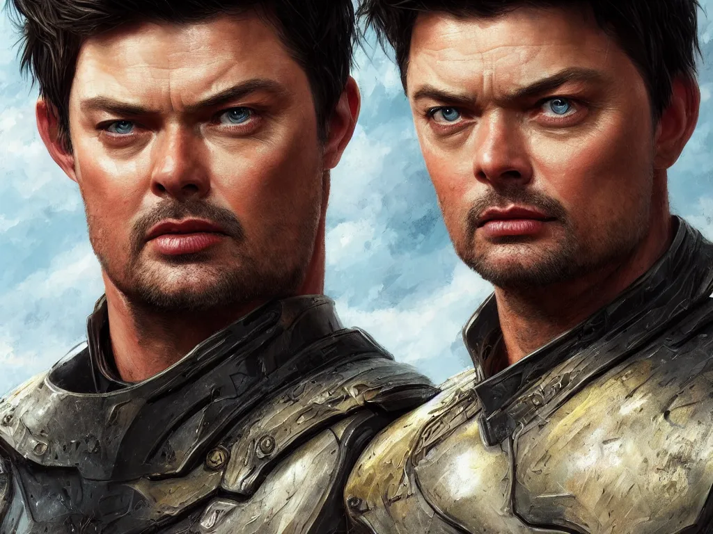 Prompt: Karl Urban from The Boys, portrait, fantasy, vivid colors, fantasy, elegant, concept art, sharp focus, beautiful face, digital art, Hyper-realistic, 4K, Unreal Engine, Highly Detailed, HD, Dramatic Lighting by Brom, trending on Artstation