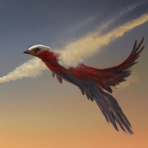 Prompt: Painting of a thunderbird trailing smoke from its wings, artstation, detailed