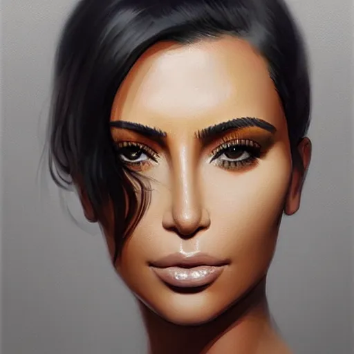 Image similar to “ portrait of kim kardashian by greg rutkowski, young, attractive, highly detailed portrait, scifi, digital painting, artstation, concept art, smooth, sharp foccus ilustration, artstation hq ”