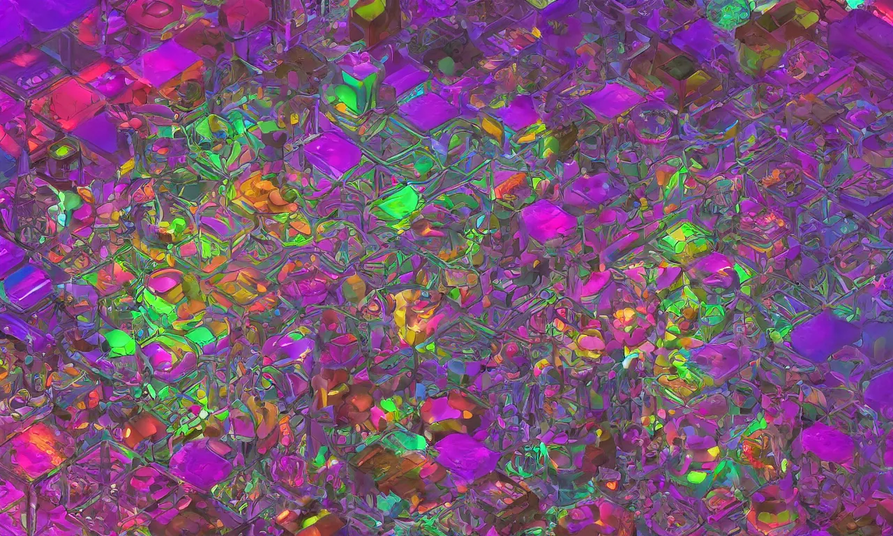 Image similar to reflexion cyberpunk voronoi engine laboratory 3 d volume kaleidoscope digital stylized concept substance liquid, by carl warner and jim woodring, trending on artstation : 1. 5, sweet joy harmony color scheme depth fog overlay multiply photoshop layer