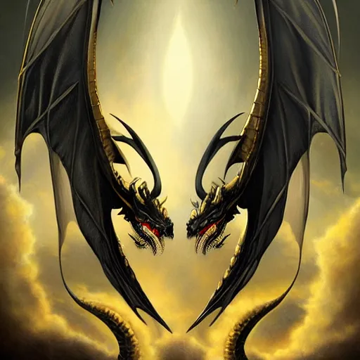 Prompt: emblem of black dragon on a gold metallic dragon emblem, by artgerm, tom bagshaw, gerald brom, moody vibe, goth vibe, gold, 4 k, hd,