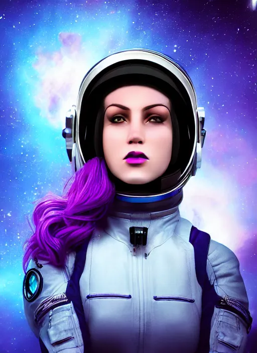 Prompt: photorealistic space pilot 3 0 0 0 cyclope beautiful female with purple hair portrait photography feroflex photorealistic studio lighting ektachrome detailed intricate face details, ultradetails, beautiful face, realistic shaded perfect face, extremely fine details