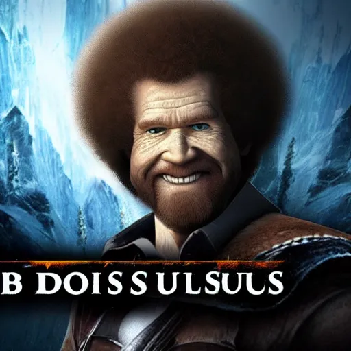 Image similar to bob ross in darksouls universe