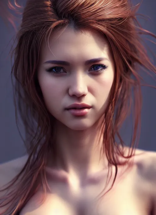 Image similar to photo of a gorgeous female with messy hair in the style of stefan kostic, realistic, body shot, sharp focus, 8 k high definition, insanely detailed, intricate, elegant, art by stanley lau and artgerm, cherry blossoms