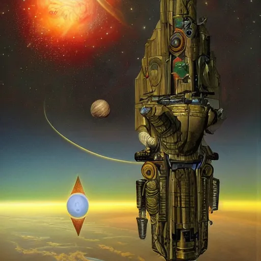 Prompt: Liminal space in outer space by Jim Burns
