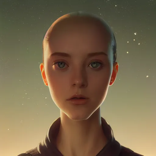 Image similar to portrait of android girl, highly detailed vfx portrait, unreal engine, greg rutkowski, loish, rhads, caspar david friedrich, makoto shinkai and lois van baarle, ilya kuvshinov, rossdraws, elegent, tom bagshaw, alphonse mucha, global illumination, detailed and intricate environment