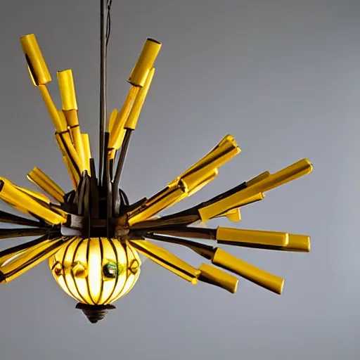 Image similar to chandelier in the shape of a sun with yellow accents designed by tiffany