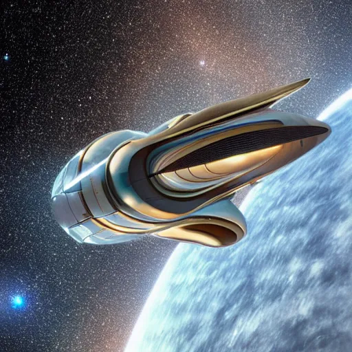 Image similar to the most luxurious spaceship flying through a gas giant