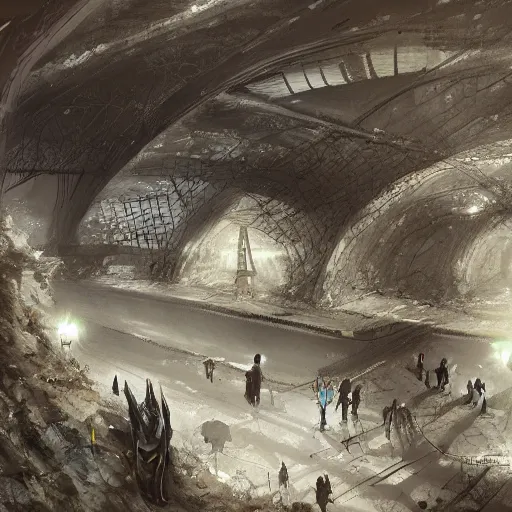 Image similar to Subterranean Paris odd landscape trebding on artstation