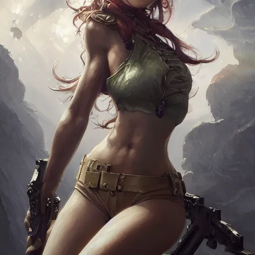 Image similar to eri kasamoto from metal slug game, fantasy, intricate, elegant, highly detailed, digital painting, artstation, concept art, matte, sharp focus, illustration, art by aenaluck and roberto ferri and greg rutkowski, epic fantasy, digital painting