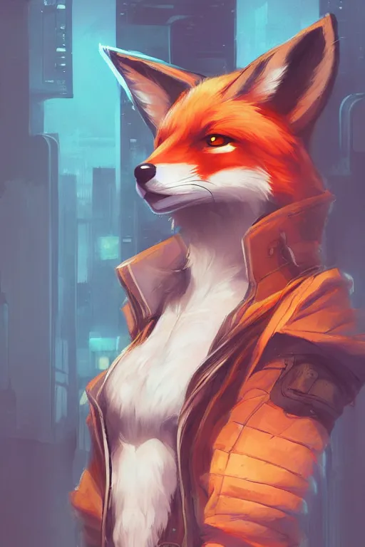 Image similar to a fox fursona, trending on artstation, by kawacy, furry art, digital art, cyberpunk, high quality, backlighting