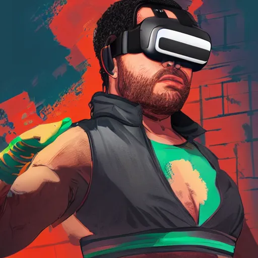 Image similar to wrestler characters wearing vr goggles, gta cover, apex legends trending on artstation, digital illustration