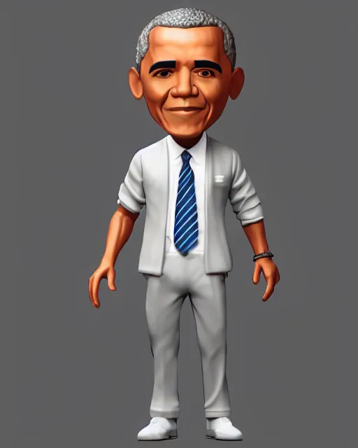 Image similar to full body 3d render of Barack Obama as a funko pop, studio lighting, white background, blender, trending on artstation, 8k, highly detailed