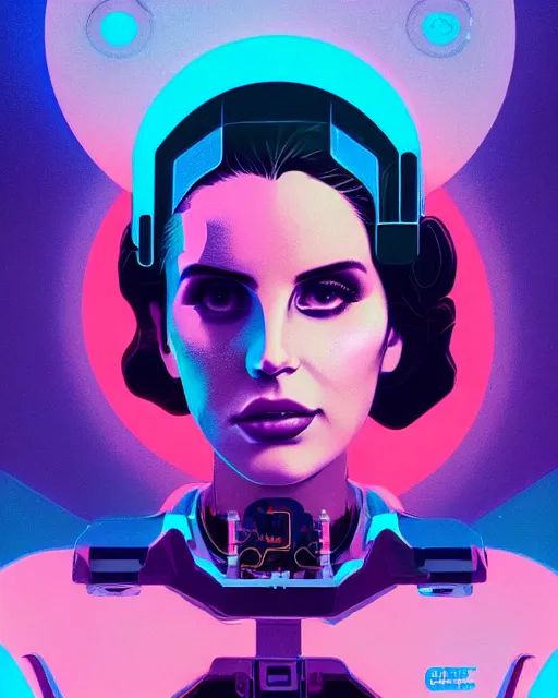 Image similar to portrait of lana del rey as a cyborg. intricate abstract. intricate artwork blue and pink lighting, by tooth wu, wlop, beeple, dan mumford. concept art, octane render, trending on artstation, greg rutkowski very coherent symmetrical artwork. cinematic, key art, hyper realism, high detail, octane render, 8 k, iridescent accents