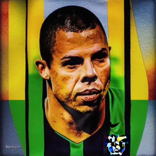 Prompt: brazilian ronaldo barcelona portrait by by mark mann