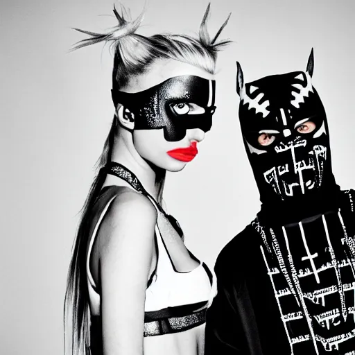 Image similar to zeff black and white photoshoot die antwoord ninja