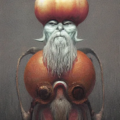 Prompt: onion viking by shaun tan, style of zdislaw beksinski