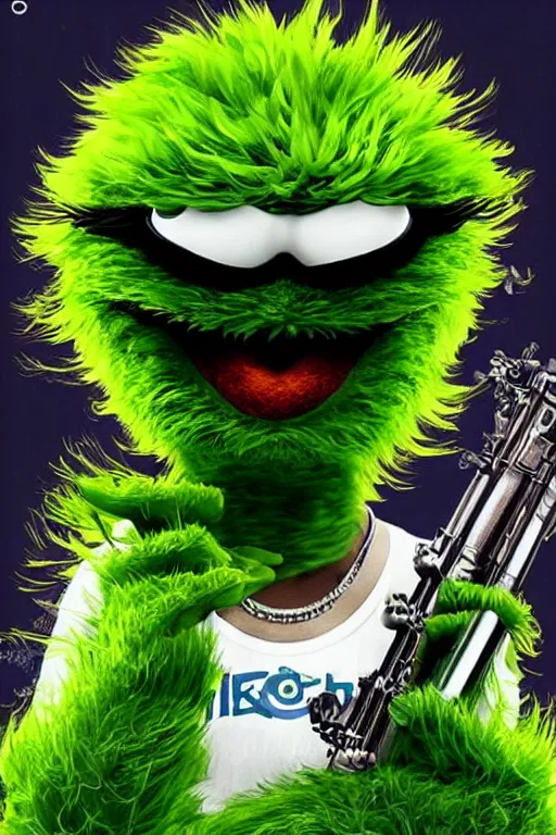 Prompt: “ oscar the grouch on the cover of bayonetta ”