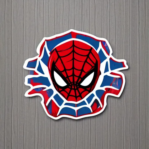 Image similar to sticker of a cute spiderman, white border, die cut, head, cute, trending on artstation