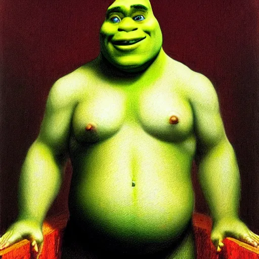 Prompt: shrek, extremely sensual, hyperrealistic, portrait drawn by jean - leon gerome