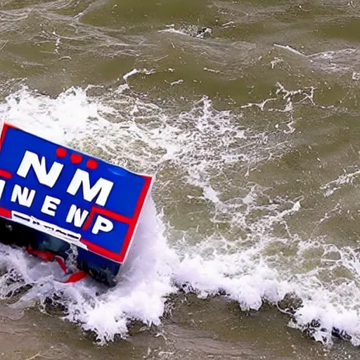 Image similar to cnn news footage of donald trump being washed up on shore, view from above, tv