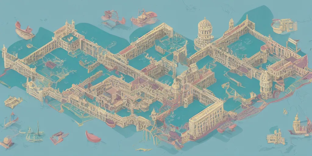 Image similar to The Taj hotel mep map axonometric pastel infographic by Wes Anderson