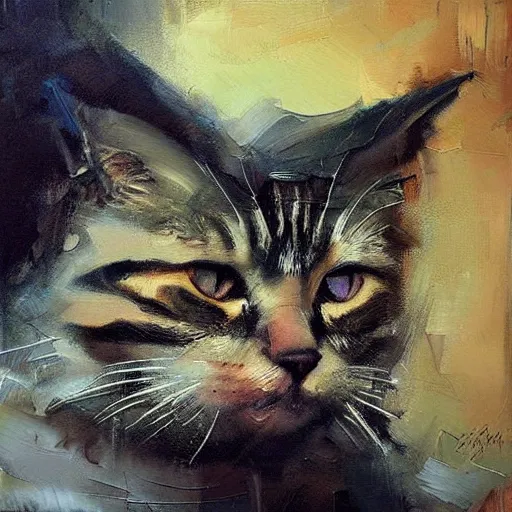 Image similar to nick offerman and a cat morphed together, hybrid, jeremy mann painting