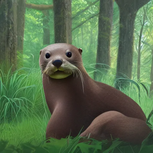 Prompt: a giant otter in the forest,digital art,ultra realistic,ultra detailed,art by greg rutowski,trensimg on artstation