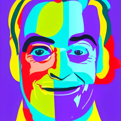 Image similar to rainbow smiling happy richard feynman. pop art.