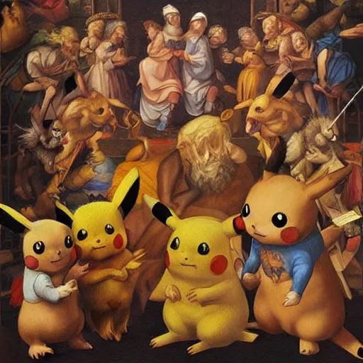 Prompt: realistic pikachu renaissance painting by leonardo da vinci