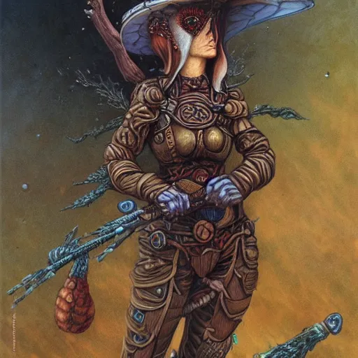 Image similar to portrait of a female mushroom warrior, by Gerald Brom